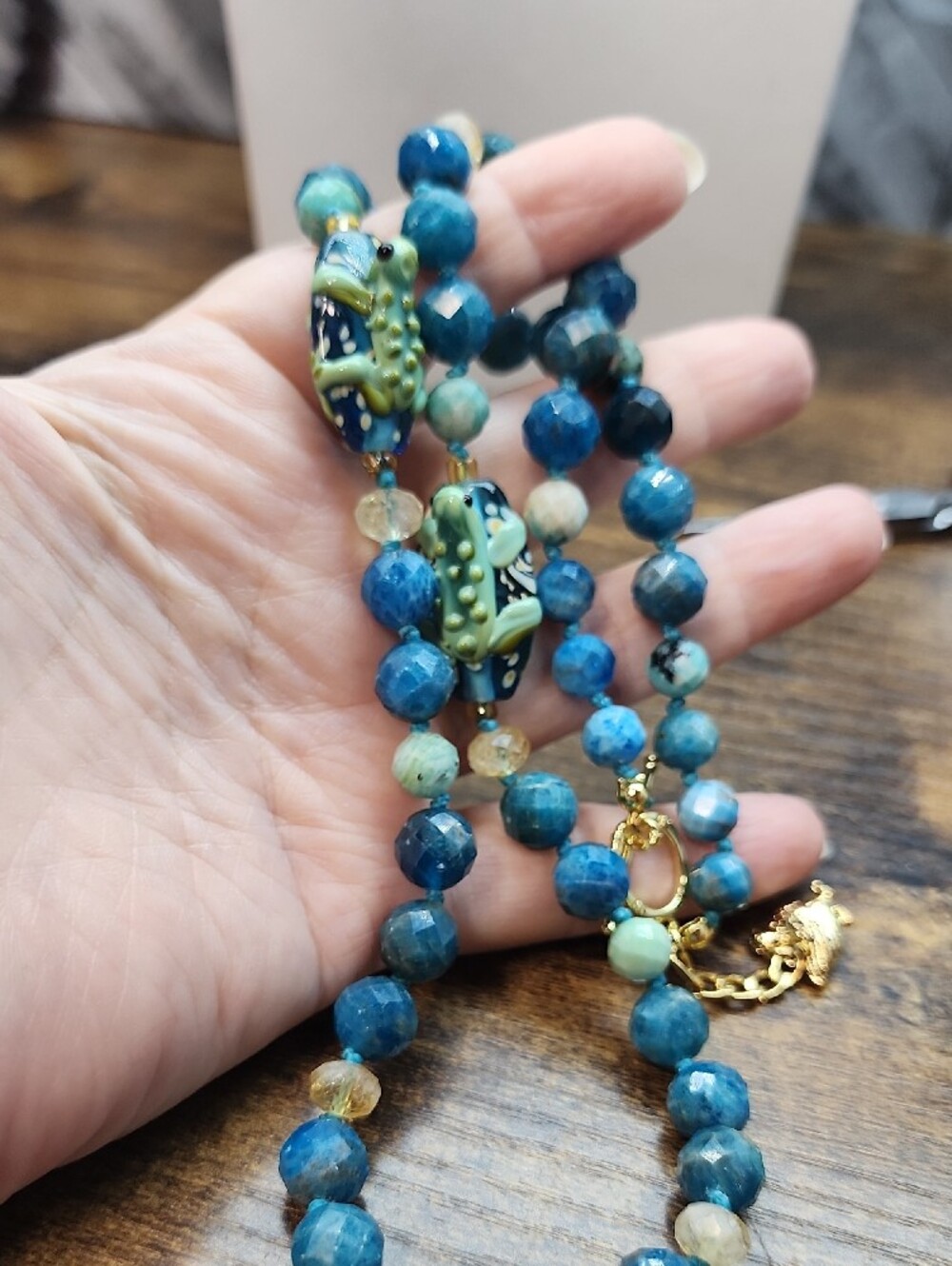 Frog Lampwork Apaite Russion Amazonite 24 In Hand Knottwd Aprilsplace - Picture 5 of 5